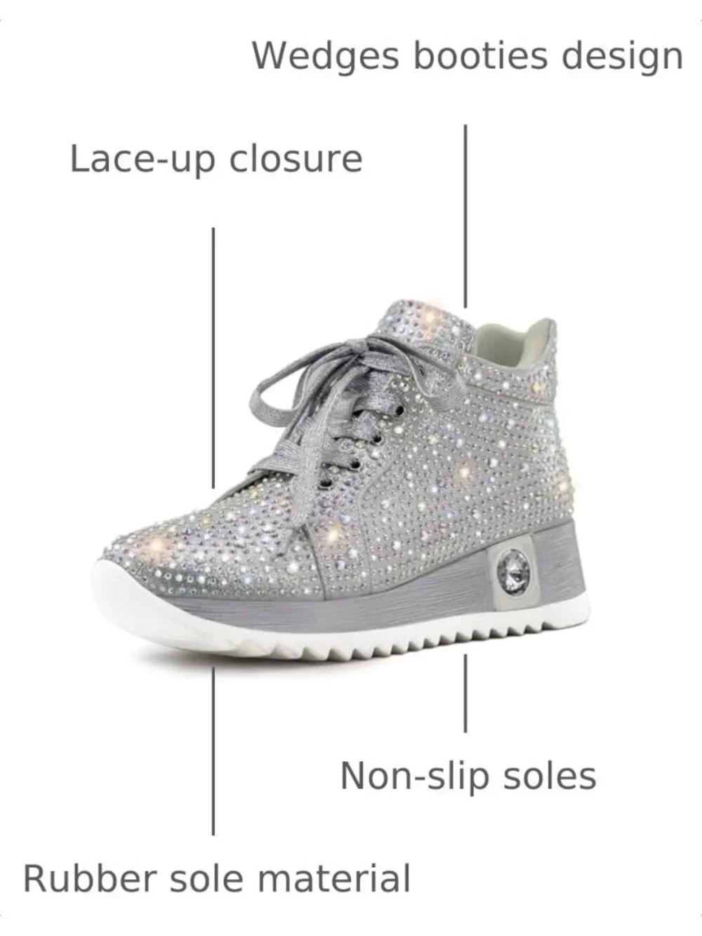 Women's Silver Glitter Sparkly Rhinestone High Top Trendy Sequin Fashion Sneaker